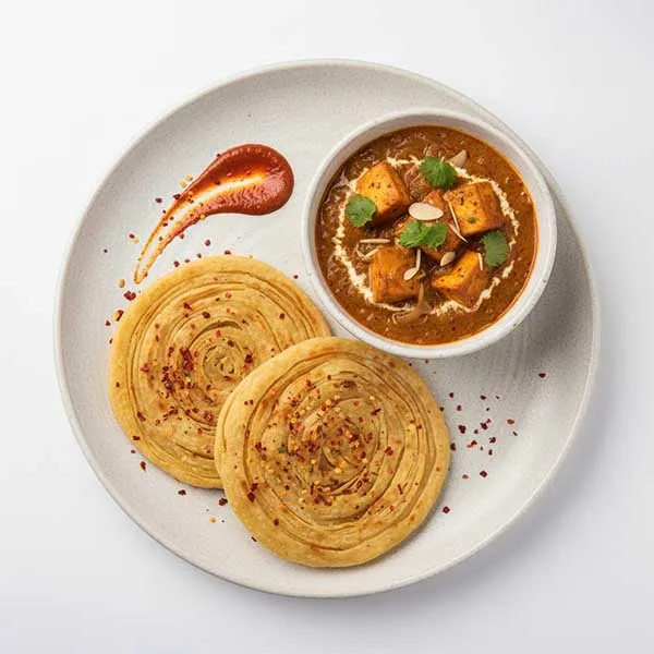 Nawabi Paneer Pyaz Masala With laal mirch laccha paratha